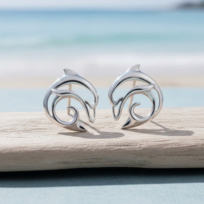 Dolphin Post/Stud Earrings – "Flipper" – Sterling Silver - Big Blue