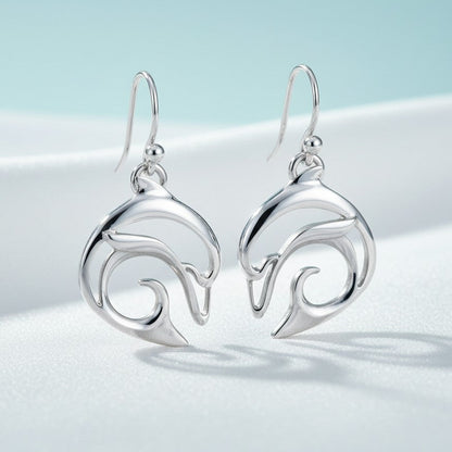 Dolphin Drop Earrings –  "Flipper" - Sterling Silver - Big Blue