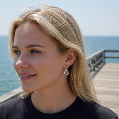 Dolphin Drop Earrings –  "Flipper" - Sterling Silver - Big Blue