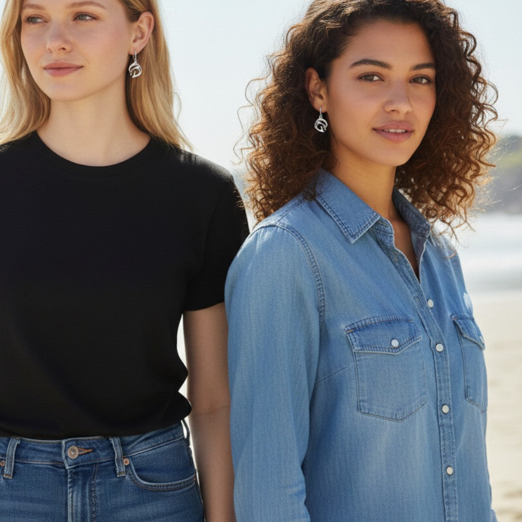 Dolphin Drop Earrings –  "Flipper" - Sterling Silver - Big Blue