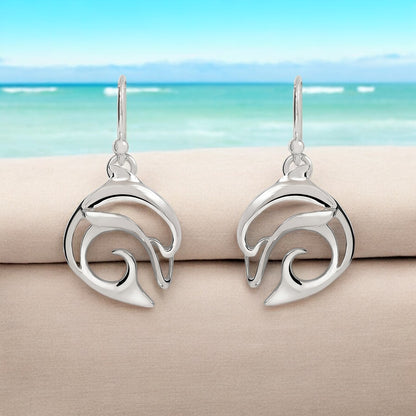 Dolphin Drop Earrings for Women Sterling Silver- Dolphin Dangle Earrings for Women, Dolphin Charm Earrings, Dolphin Dangle Earrings Sterling Silver - Big Blue