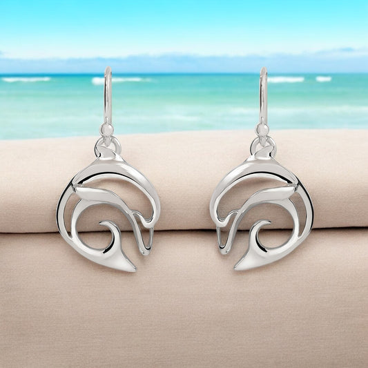 Dolphin Drop Earrings for Women Sterling Silver- Dolphin Dangle Earrings for Women, Dolphin Charm Earrings, Dolphin Dangle Earrings Sterling Silver - Big Blue
