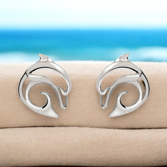 Dolphin Post Earrings Sterling Silver- Dolphin Stud Earrings for Women, Dolphin Charm Earrings, Dolphin Stud Earrings Sterling Silver - Big Blue
