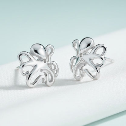 Octopus Post/Stud Earrings - "Leggs" - Silver - Big Blue