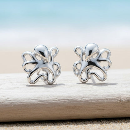 Octopus Post/Stud Earrings - "Leggs" - Silver - Big Blue