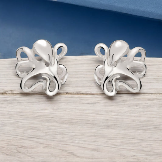 Octopus Earrings Sterling Silver- Octopus Post Earrings, Octopus Earrings, Gifts for Octopus Lovers, Octopus Gifts, Sea Life Earrings - Big Blue