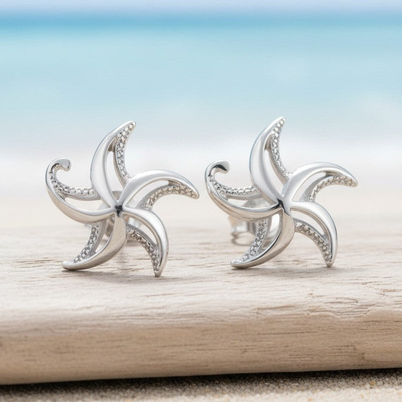 Starfish Post/Stud Earrings – "Starry" – Sterling Silver - Big Blue