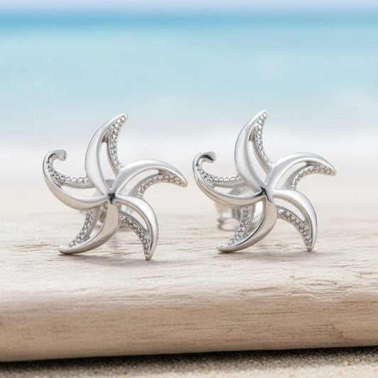 Starfish Post/Stud Earrings – "Starry" – Sterling Silver - Big Blue