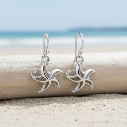 Starfish Drop Earrings – "Starry" – Sterling Silver - Big Blue