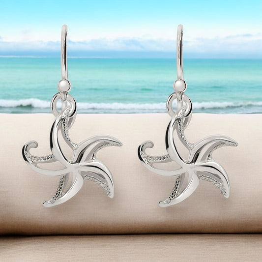 Starfish Drop Earrings Sterling Silver- Small Sea Star Earrings, Small Starfish Dangle Earring Charms, Sea Star Jewelry Sterling Silver - Big Blue