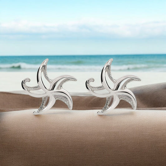 Starfish Post Earrings Sterling Silver- Small Sea Star Earrings, Small Starfish Stud Earring Charms, Sea Star Jewelry Sterling Silver - Big Blue