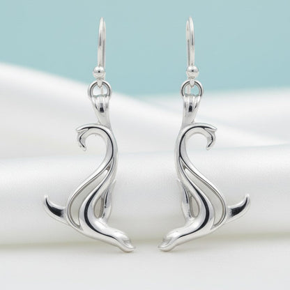 Sea Lion Drop Earrings –  "Salty" - Sterling Silver - Big Blue
