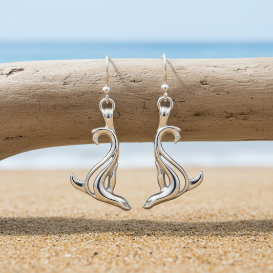 Sea Lion Drop Earrings –  "Salty" - Sterling Silver - Big Blue