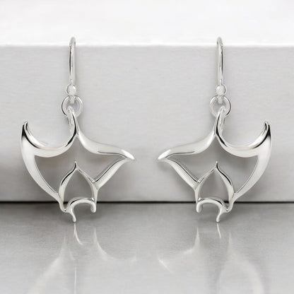 Stingray Drop Earrings Sterling Silver- Manta Ray Dangle Earrings, Stingray Charm Earrings, Manta Ray Dangle Earrings Sterling Silver - Big Blue