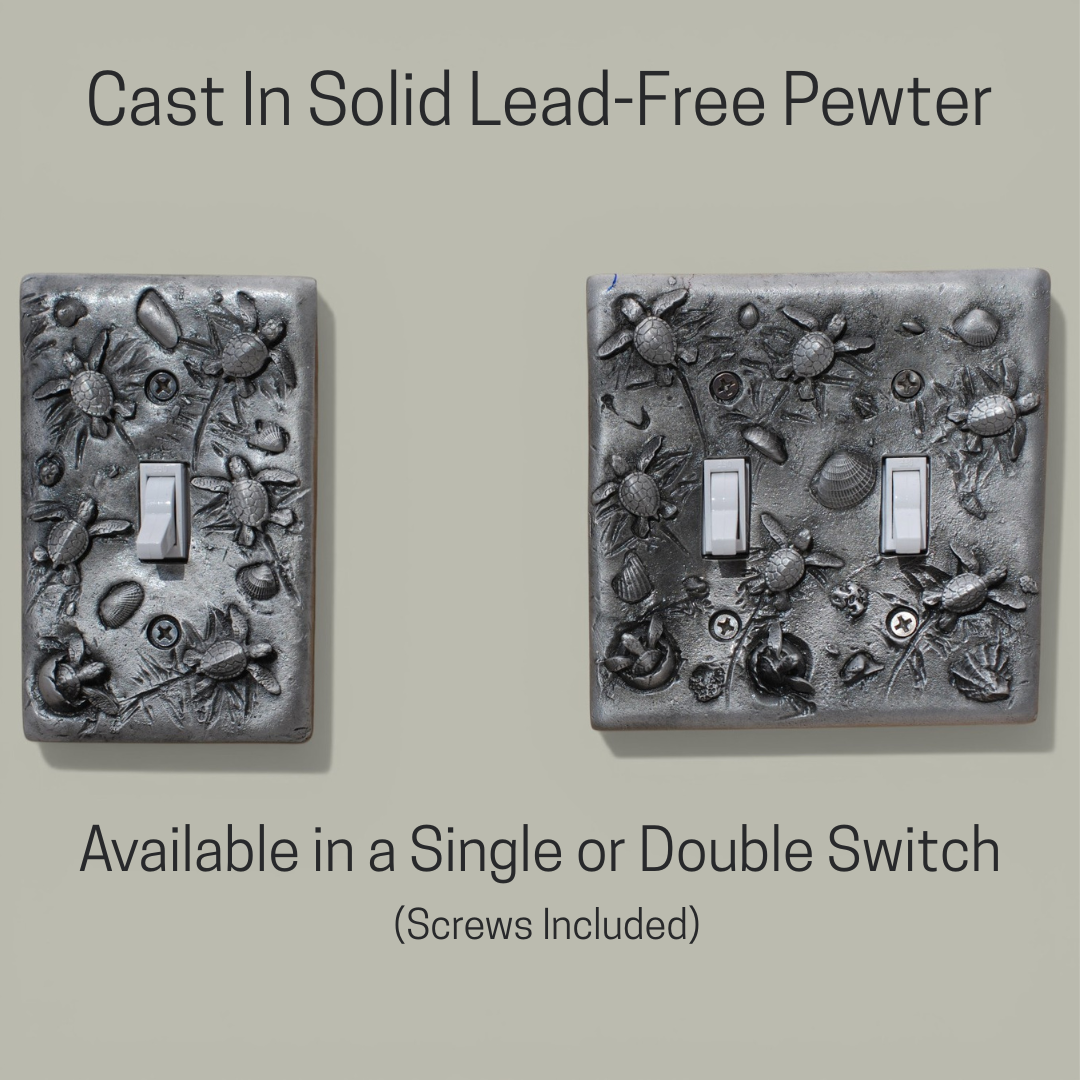 Sea Turtle Hatchlings Double Switch Plate –  Pewter - Big Blue