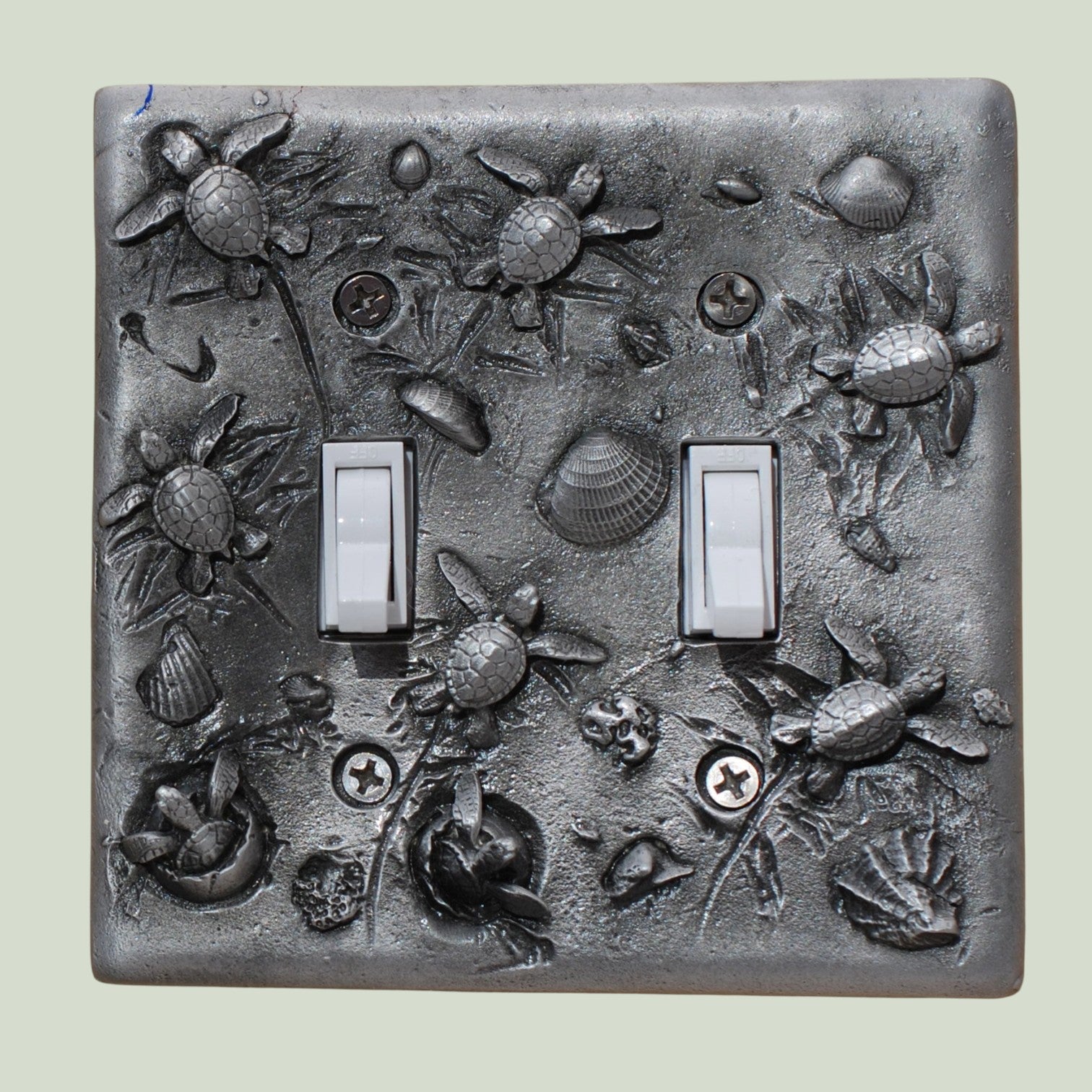 Sea Turtle Hatchlings Double Switch Plate –  Pewter - Big Blue