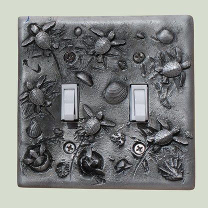 Sea Turtle Hatchlings Double Switch Plate –  Pewter - Big Blue