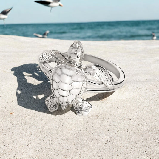 Turtle Ring, Sterling Silver Turtle Ring- Baby Hatchling Sterling Silver Ring, Rings for Scuba Divers - Big Blue