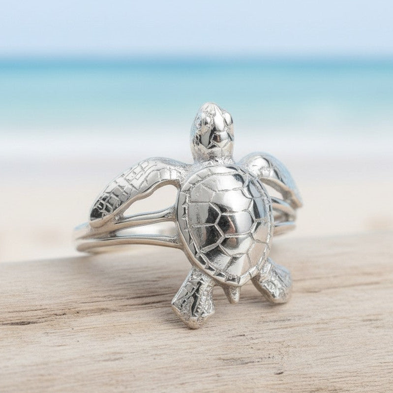 Sea Turtle Hatchling Ring - Sea Life Collection - Sterling Silver Success - Big Blue