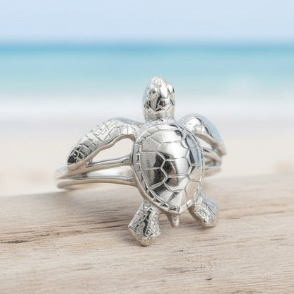 Sea Turtle Hatchling Ring - Sea Life Collection - Sterling Silver Success - Big Blue