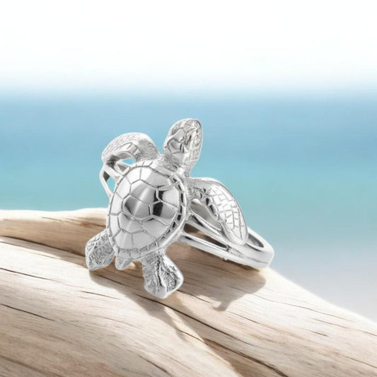 Sea Turtle Hatchling Ring - Sea Life Collection - Sterling Silver Success - Big Blue