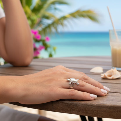 Sea Turtle Hatchling Ring - Sea Life Collection - Sterling Silver Success - Big Blue