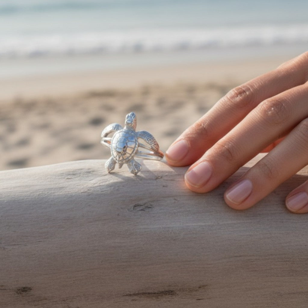 Sea Turtle Hatchling Ring - Sea Life Collection - Sterling Silver Success - Big Blue