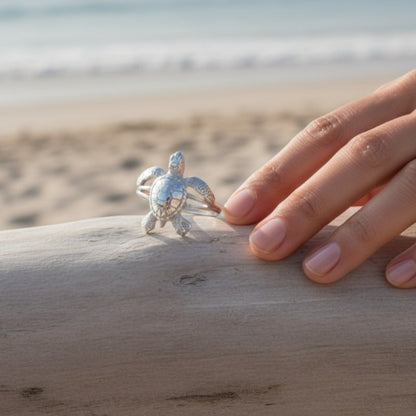 Sea Turtle Hatchling Ring - Sea Life Collection - Sterling Silver Success - Big Blue