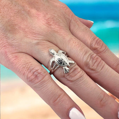 Turtle Ring, Sterling Silver Turtle Ring- Baby Hatchling Sterling Silver Ring, Rings for Scuba Divers - Big Blue