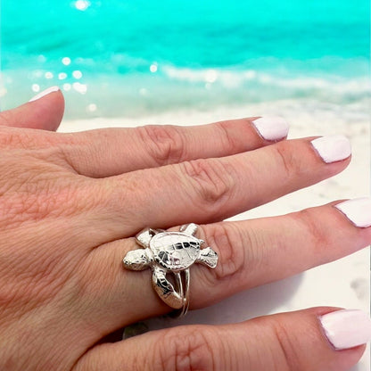 Turtle Ring, Sterling Silver Turtle Ring- Baby Hatchling Sterling Silver Ring, Rings for Scuba Divers - Big Blue