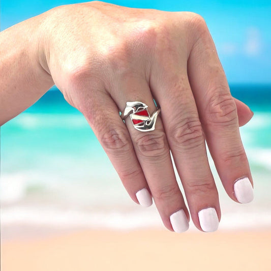 Woman's Scuba Diver Sterling Silver Ring- Ring for Scuba Diver With Dive Flag, Gifts for scuba Divers - Big Blue