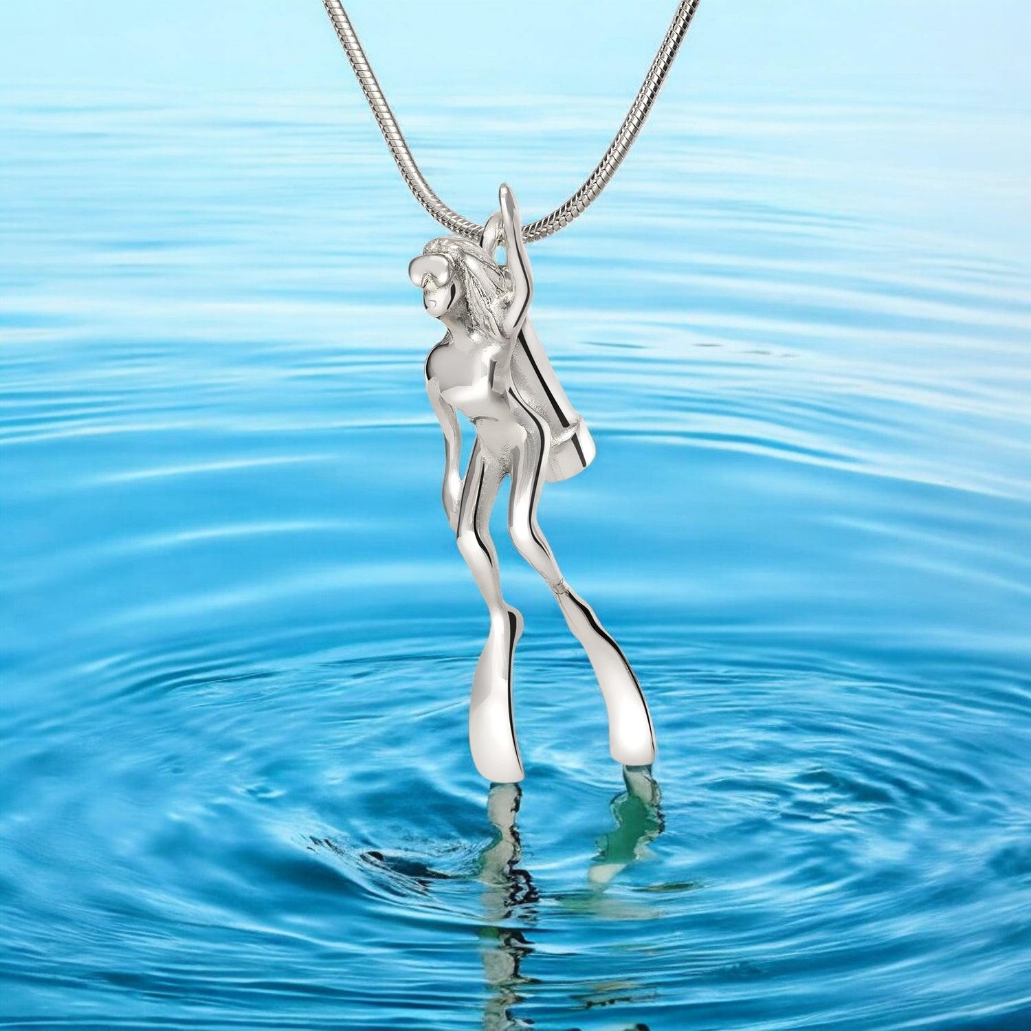 Women Scuba Diver Sterling Silver Necklace Pendant for Women - Big Blue