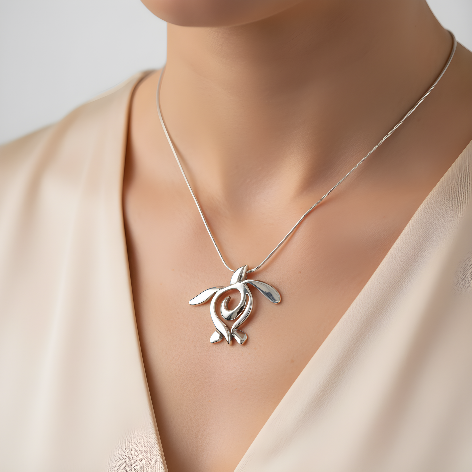 Sea Turtle Necklace – Ocean Traveler "Honu" Collection - Sterling Silver - Big Blue