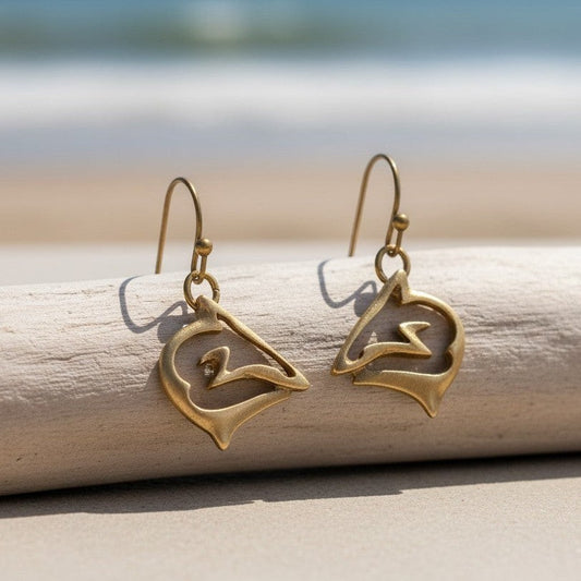Big Blue by Roland St John bronze shark drop earrings with French hooks. "Frenzy" design.