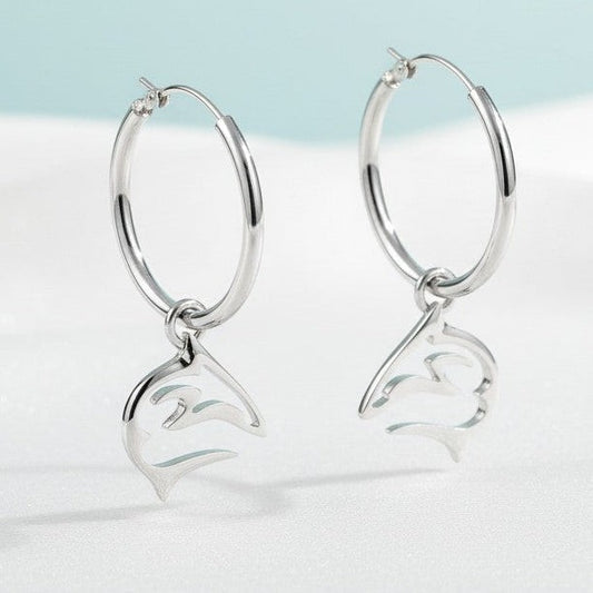 Big Blue by Roland St John silver hoop earrings with a dynamic reef shark charm. Handcrafted sterling silver.