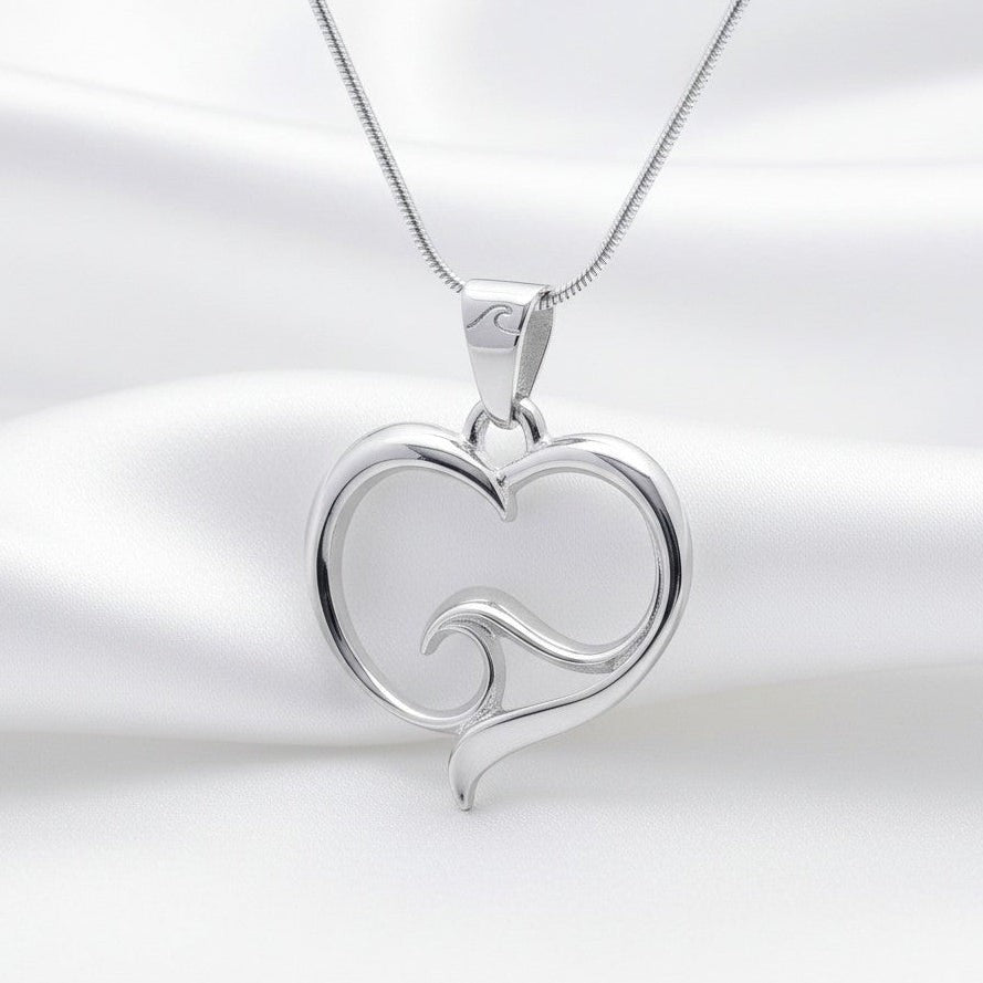 Pendant and Necklace – Ocean Wave Heart Collection - Sterling Silver o