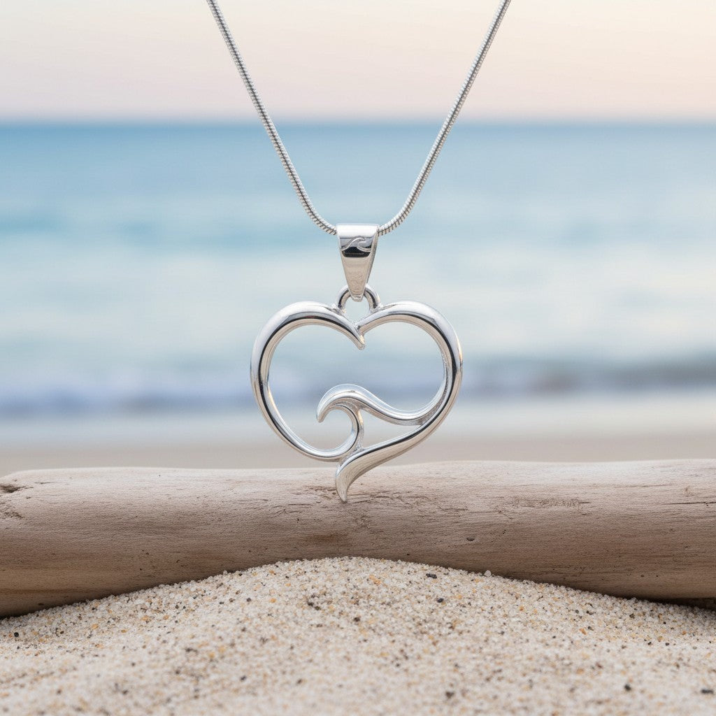 Pendant and Necklace – Ocean Wave Heart Collection - Sterling Silver o
