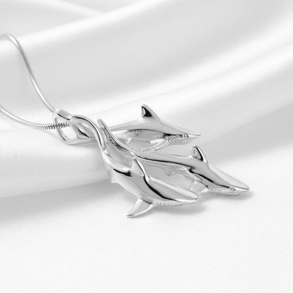 Big Blue by Roland St John sterling silver triple grey reef shark pendant necklace, Ocean In Motion Collection.