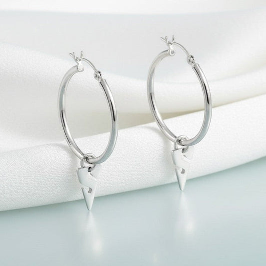 Big Blue by Roland St John sterling silver hoop earrings with sculpted line arrow charms, inspired by cave diving.