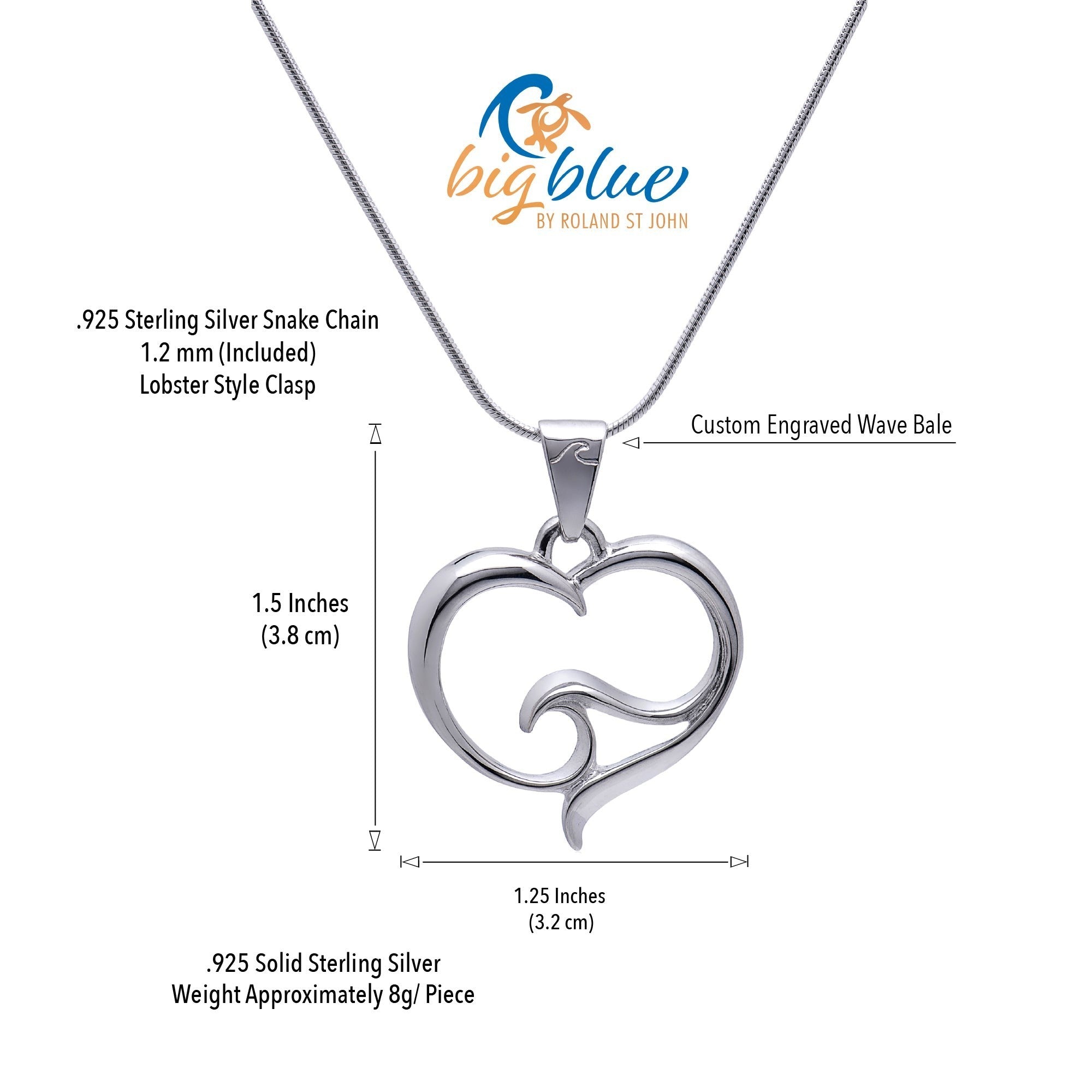 Pendant and Necklace – Ocean Wave Heart Collection - Sterling Silver o Pendant and Necklace – Ocean Wave Heart Collection - Sterling Silver o