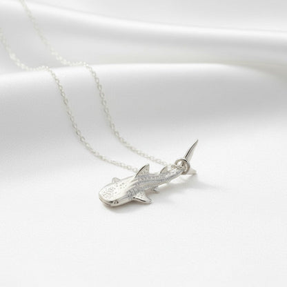 Big Blue by Roland St John sterling silver mini whale shark necklace with detailed 3D design.