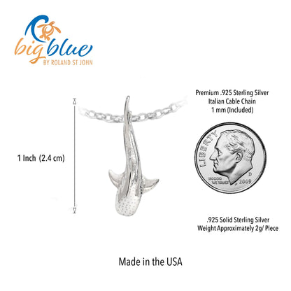 Big Blue by Roland St John sterling silver mini whale shark necklace, 1 inch pendant on Italian cable chain.