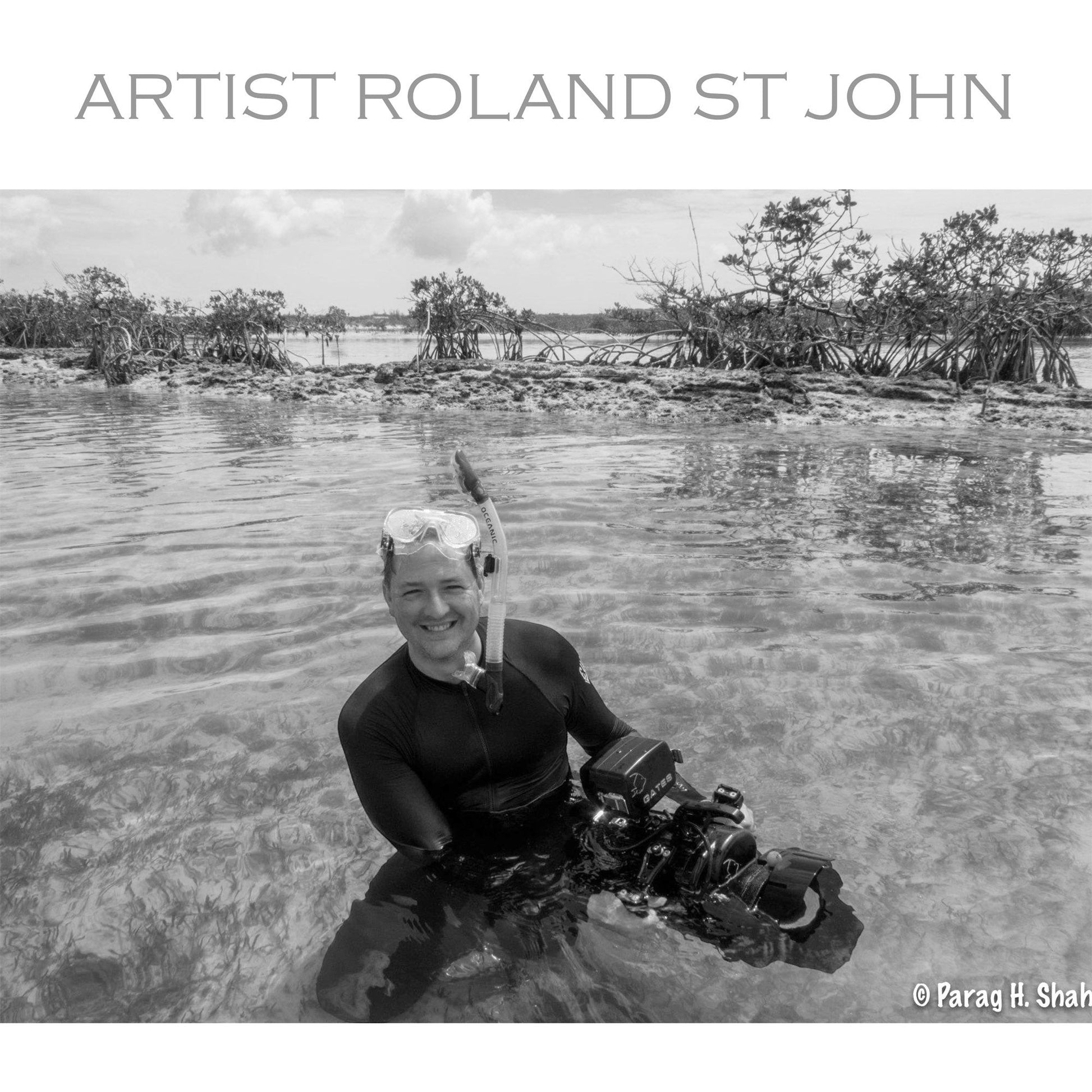 Big Blue by Roland St John artist in shallow water with snorkel and dive camera.