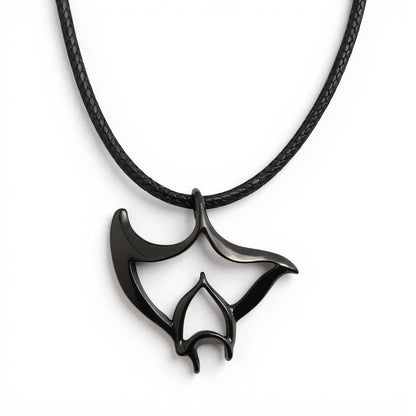 Big Blue by Roland St John "Big Ray" manta ray pendant necklace in jet black finish on black cord.