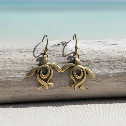 Big Blue by Roland St John bronze turtle drop earrings with French wires, inspired by the Ocean Traveler collection.