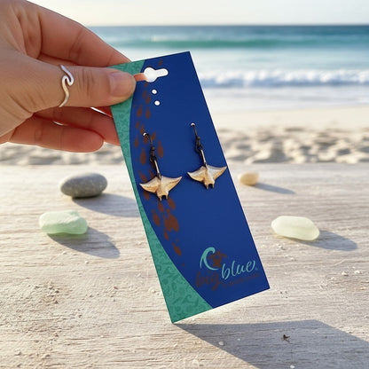 Big Blue by Roland St John bronze manta ray drop earrings, part of the Sealife Collection. Realistic sculpted design with warm bronze finish.