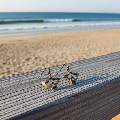 Big Blue by Roland St John bronze manta ray drop earrings with French wires, inspired by the ocean.