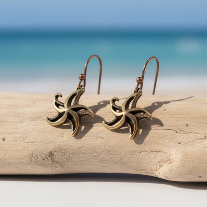Big Blue by Roland St John bronze starfish drop earrings with a boho charm, perfect for beach lovers.