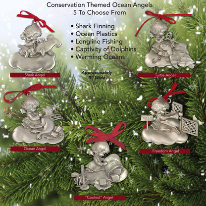 Big Blue by Roland St John Ocean Angel with Octopus Christmas ornament, handcrafted pewter, eco-friendly, 3" wide.