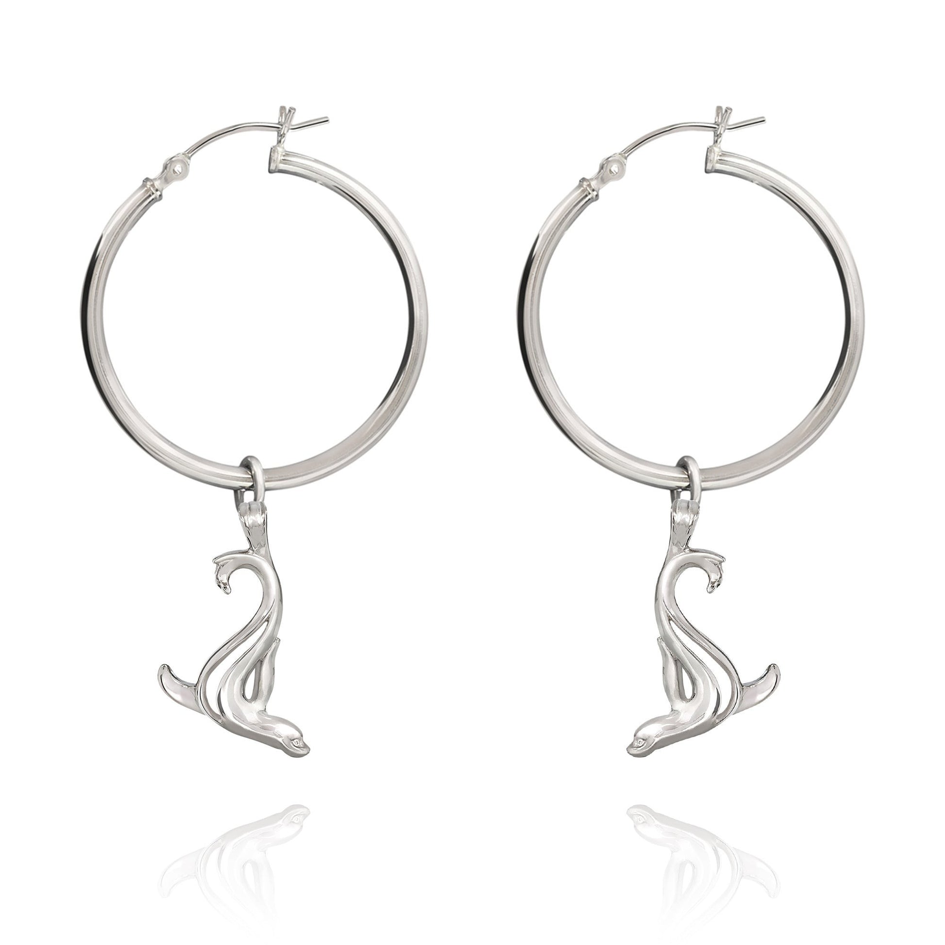 Big Blue by Roland St John sterling silver hoop earrings featuring a playful sea lion charm.